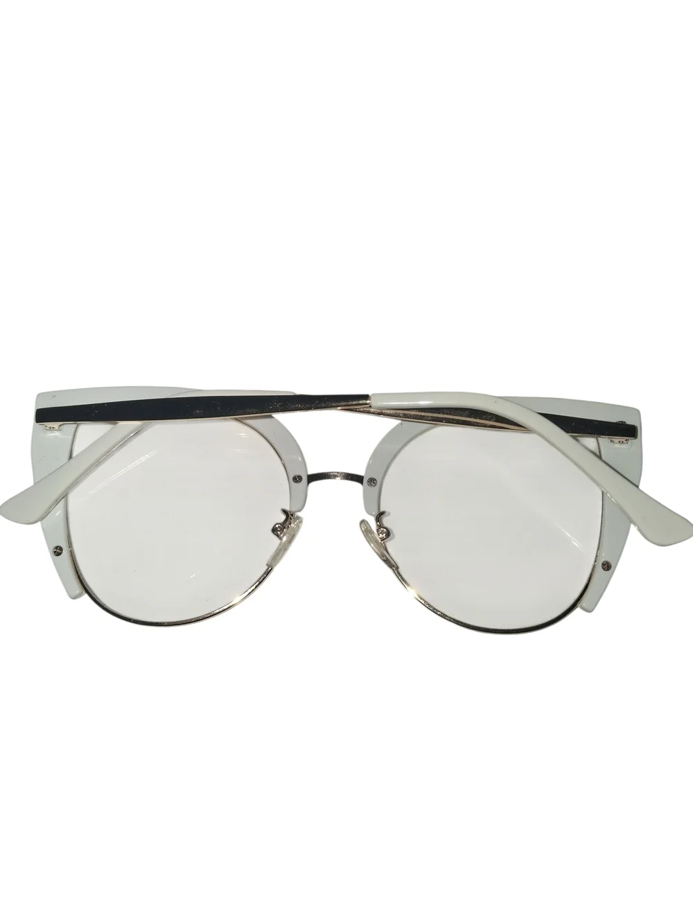 White Cat-Eye Women's Sunglasses with Metallic Accents Clear Lenses New